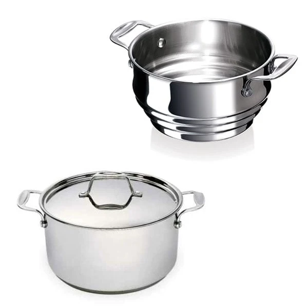 Lot faitout inox Chef 20 cm avec couvercle et multi passoire vapeur Beka