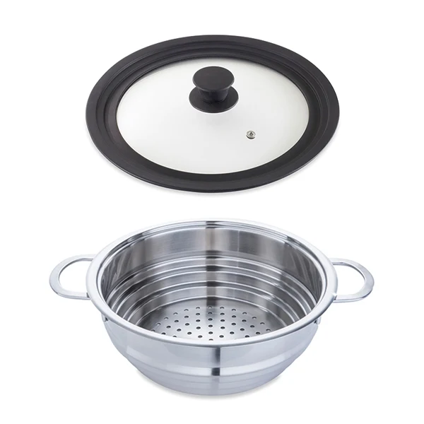 Lot panier vapeur multidiamètre 20, 22, 24 cm et couvercle en verre multidiamètre Mathon