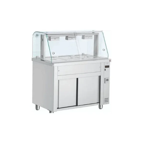 Vitrine bains-marie sur placard neutre - 3x GN 1/1 + lampe chauffante