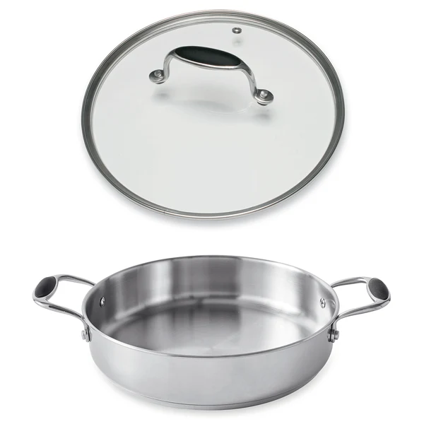 Lot sauteuse 2 anses tout inox Excell'Inox 28 cm et couvercle en verre Mathon