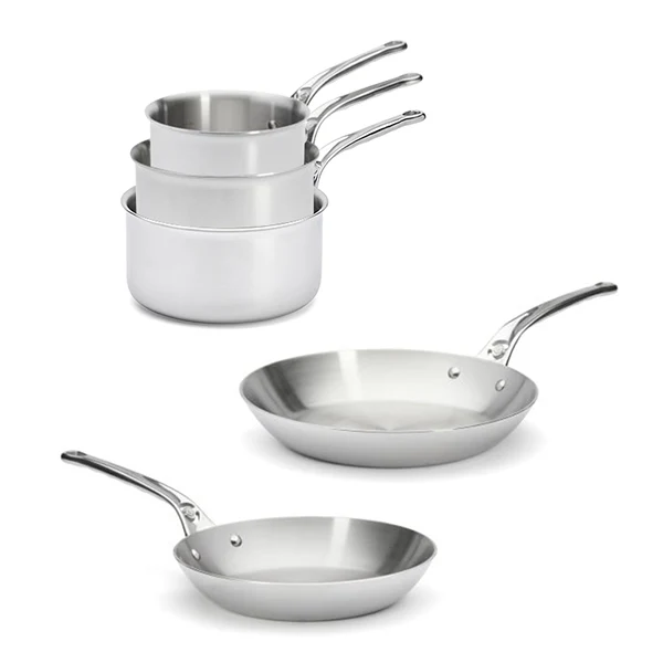 Lot 3 casseroles 16, 18 et 20 cm et 2 poêles 24 et 28 cm tout inox Affinity De Buyer