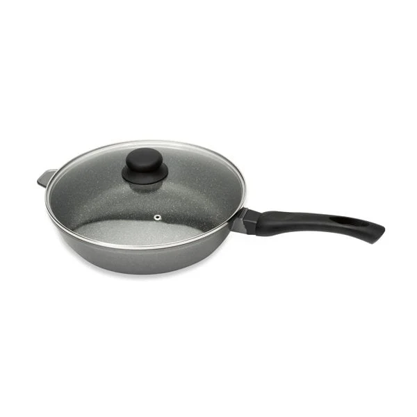 Sauteuse revêtement Dur comme la pierre 28 cm et couvercle en verre Mathon