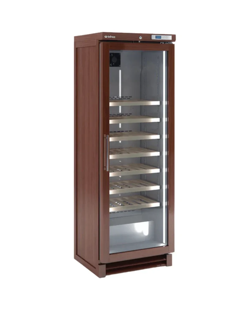 Armoire à vin bois réfrigérée positive +4/+18°C 1 porte vitrée 657x596x1918mm