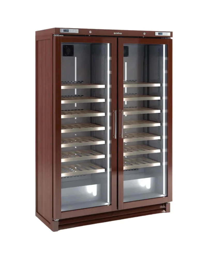 Armoire à vin bois réfrigérée positive +4/+18°C 2 portes vitrées 1314x596x1918mm