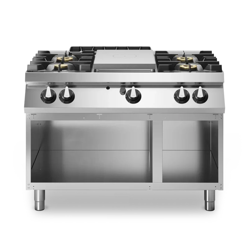 Fourneau 4 feux + plaque coup-de-feu sur meuble ouvert – 27,5 kW Gaz – 1200x730x870mm