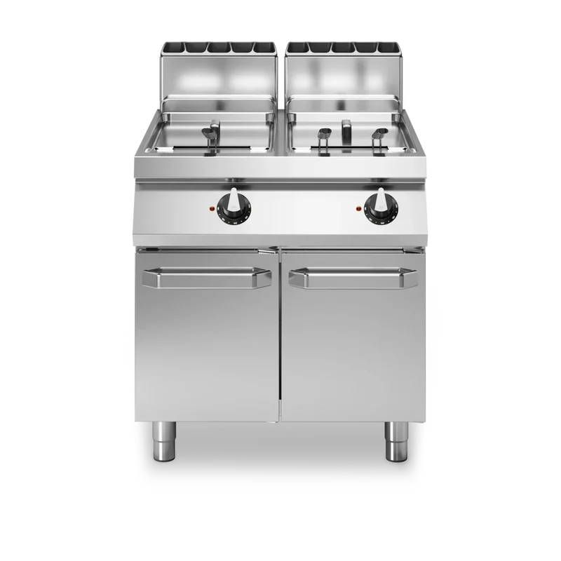 Friteuse double à gaz cuve libre sur meuble fermé - Capacité : 17+17 litres - 32 kW Gaz - 800x730x870mm