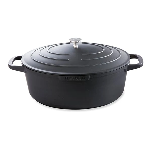 Grande cocotte légère ovale en fonte d'aluminium 32 cm 6,5 L coloris noir Mathon