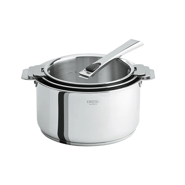 Set 3 casseroles inox Casteline 16, 18 et 20 cm et manche amovible Cristel