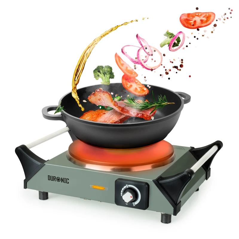 Duronic HP1 GG Plaque de cuisson électrique 1500W avec 1 foyer 20 cm Foyer en fonte Réchaud avec thermostat réglable Poignées ergonomiques Pieds antidérapants Idéal pour camping