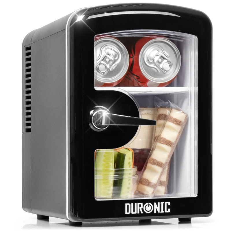 Duronic MFW4 BK Mini réfrigérateur 42W 4 litres Jusqu’à 6 cannettes Glacière pour snacks boisson lait maternel cosmétique médicament Maintien au chaud Bureau chambre voiture camping bateau