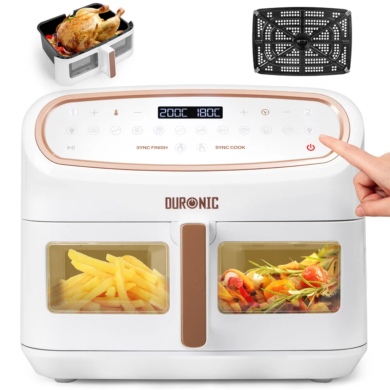 Duronic AF14 WG Friteuse à Air avec 1 grand tiroir de 10L inclus Air fryer avec 10 Programmes de Cuisson Préréglés Sans huile Gâteaux Poulet Rôtir Frites Déshydrater Réchauffer