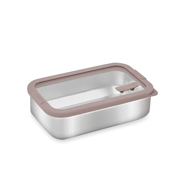 Boîte de conservation rectangulaire en inox avec couvercle en verre 700 ml compatible micro-ondes Mathon