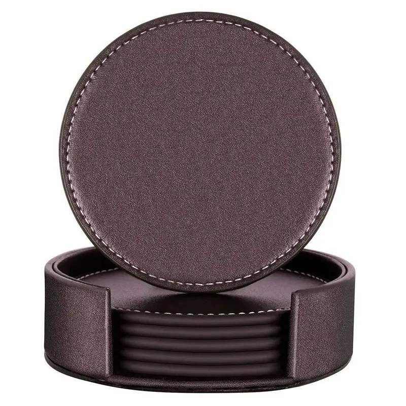 Sous-verres en Cuir Lot de 6 Imperméables 10 cm