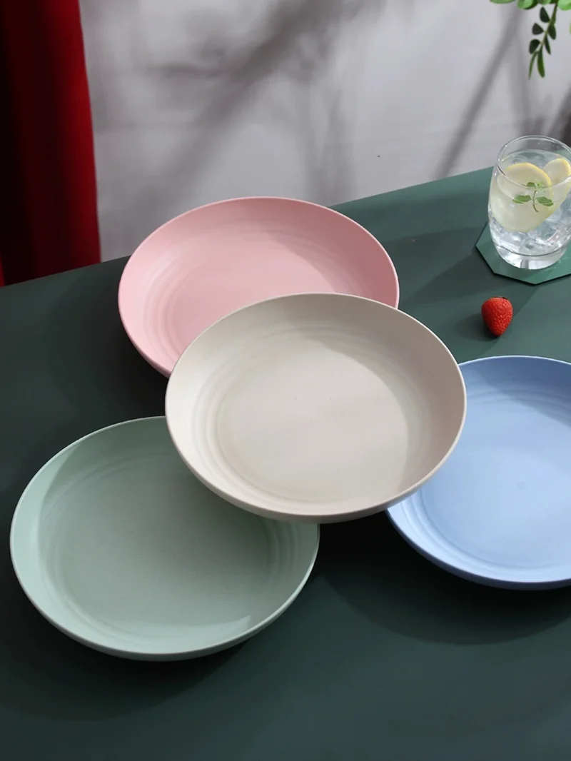 Assiettes rondes incassables en paille de blé – Lot de 4