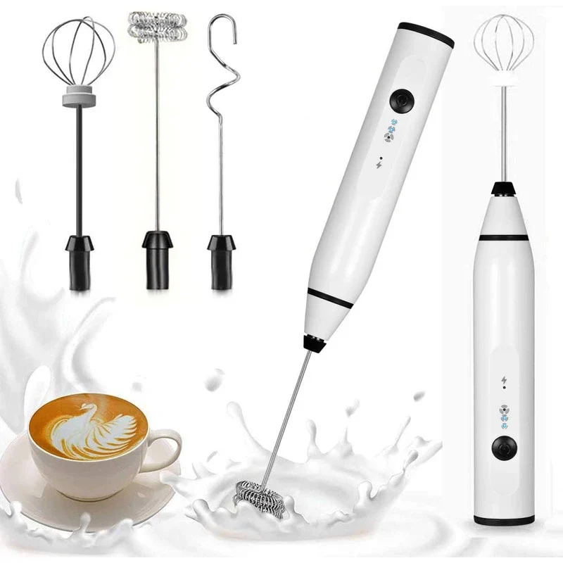 Mousseur à lait électrique rechargeable USB 3 vitesses avec fouets interchangeables