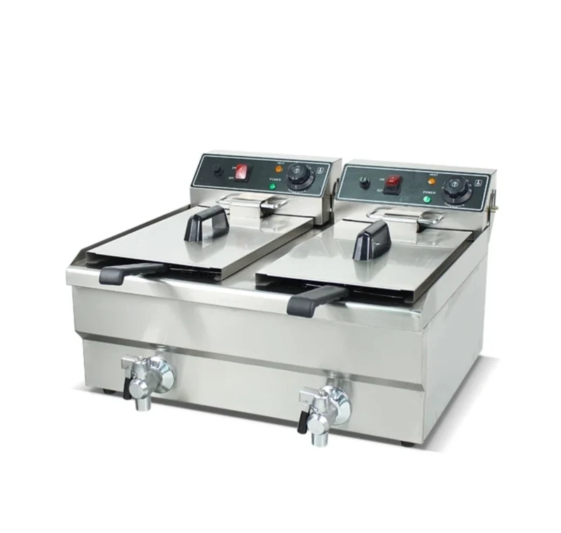 Friteuse électrique professionnelle double 2 × 12 L avec vidange