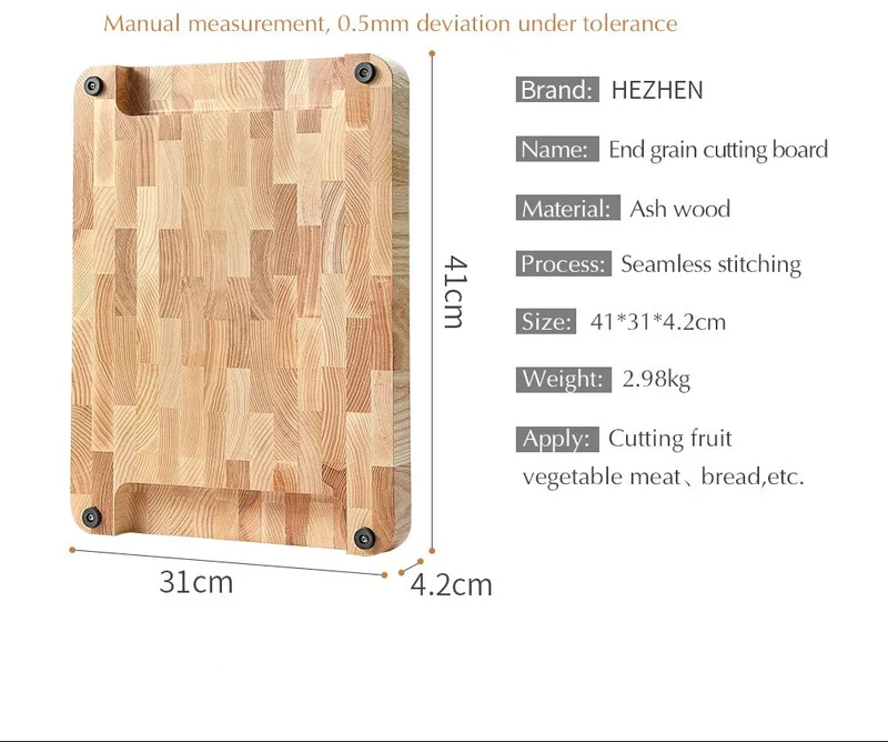 Planche à découper en bois de frêne massif 41 x 31 cm – Grande planche de cuisine robuste et durable