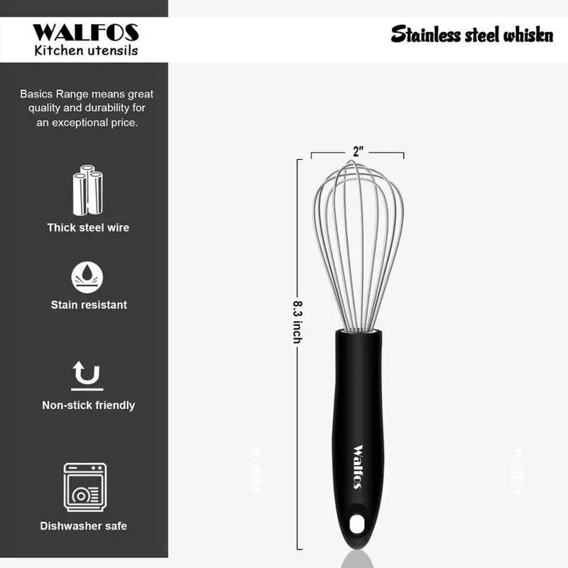 Fouet de Cuisine en Inox Professionnel WALFOS – Batteur à Œufs Manuel en Acier Inoxydable pour Pâtisserie et Cuisine