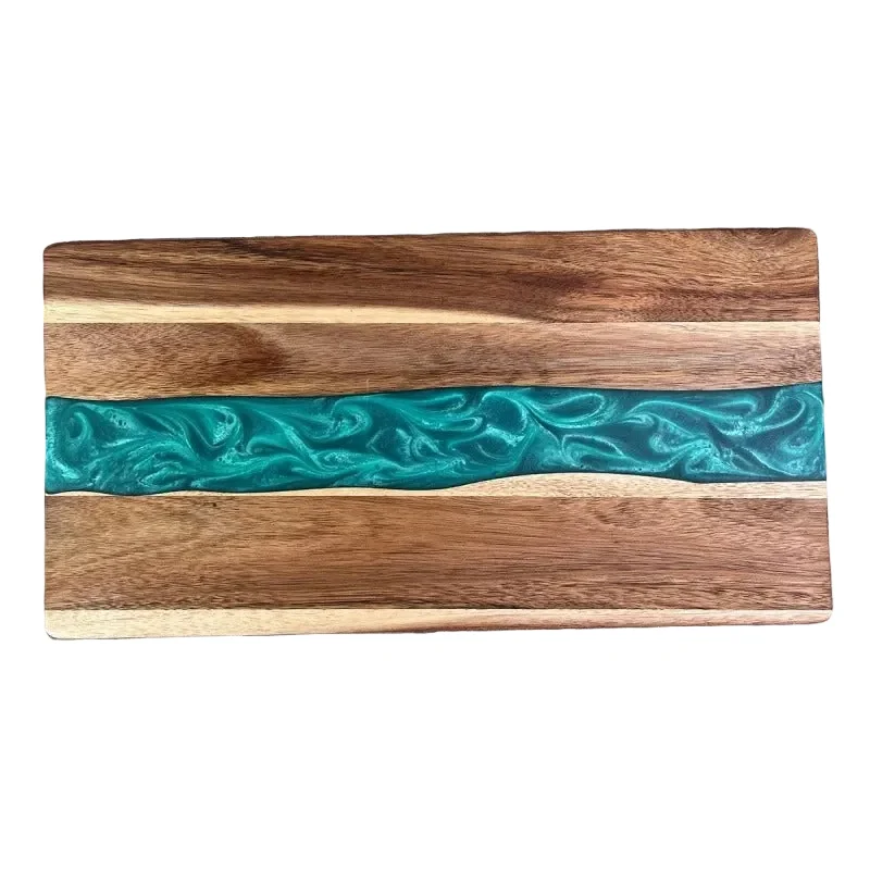 Planche à découper en bois massif et résine époxy 46 x 23 cm – Grande planche de cuisine haut de gamme