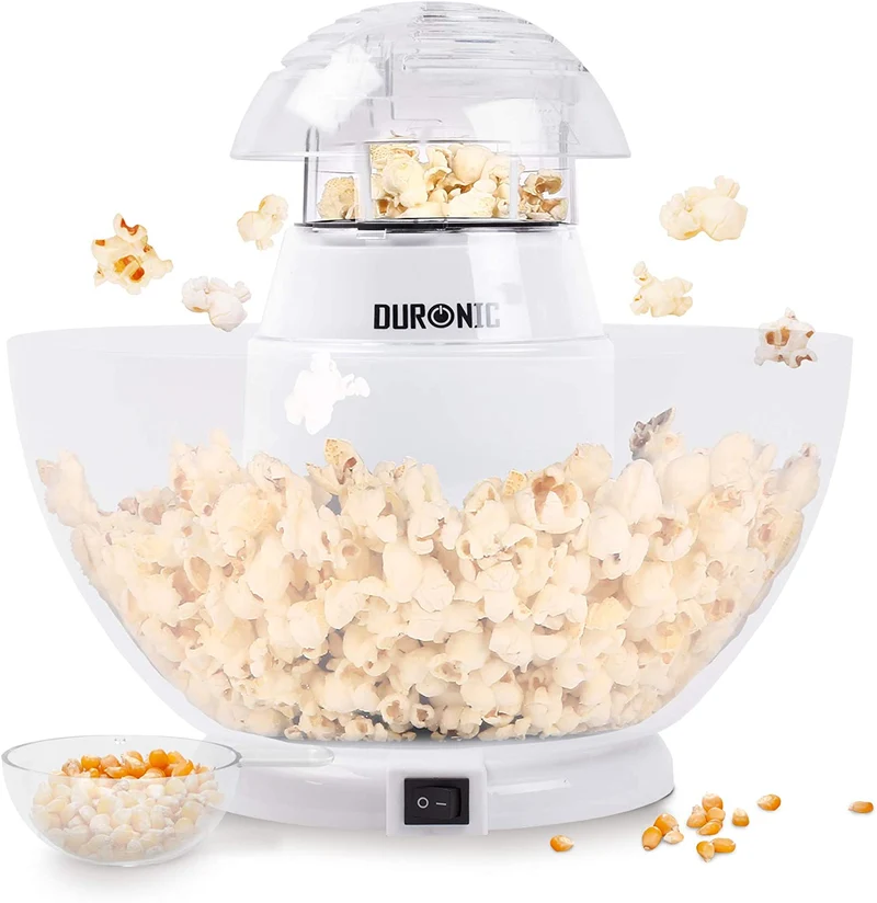Duronic POP50 WE Machine à Pop corn 1200W Appareil pour Popcorn Maïs soufflé facile sans huile Bol Démontable sans BPA 50 à 60 g en 3 Minutes Cuisson électrique à air chaud Faible en calories