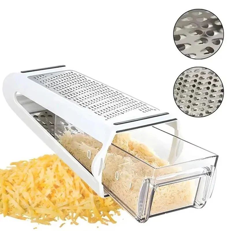 Râpe à Fromage Double Face avec Récipient Intégré – Râpe Inox pour Légumes et Fromage avec Conteneur de Récupération