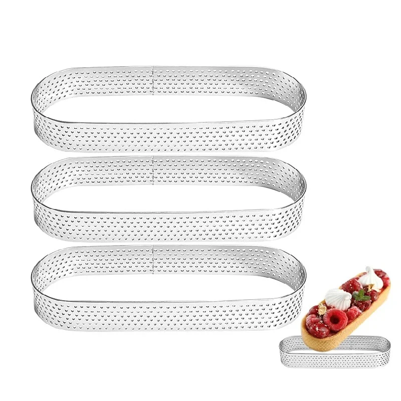 Cercles à Tarte Ovales Perforés en Inox – Lot de 8