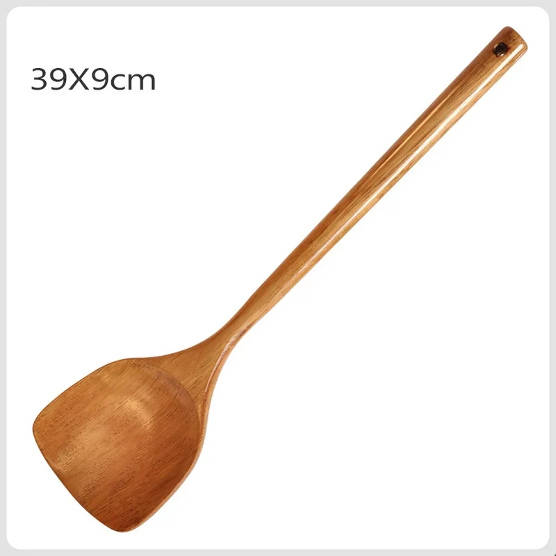 Spatule de cuisine en bois à long manche pour poêles antiadhésives
