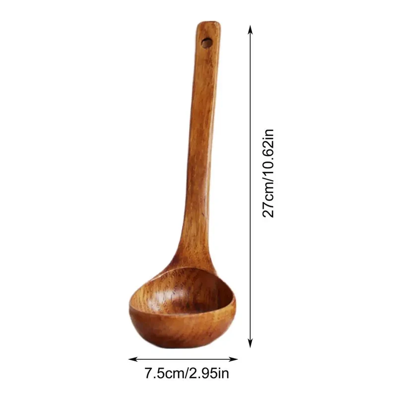 Louche de cuisine en bois naturel pour soupes, sauces et poêles antiadhésives