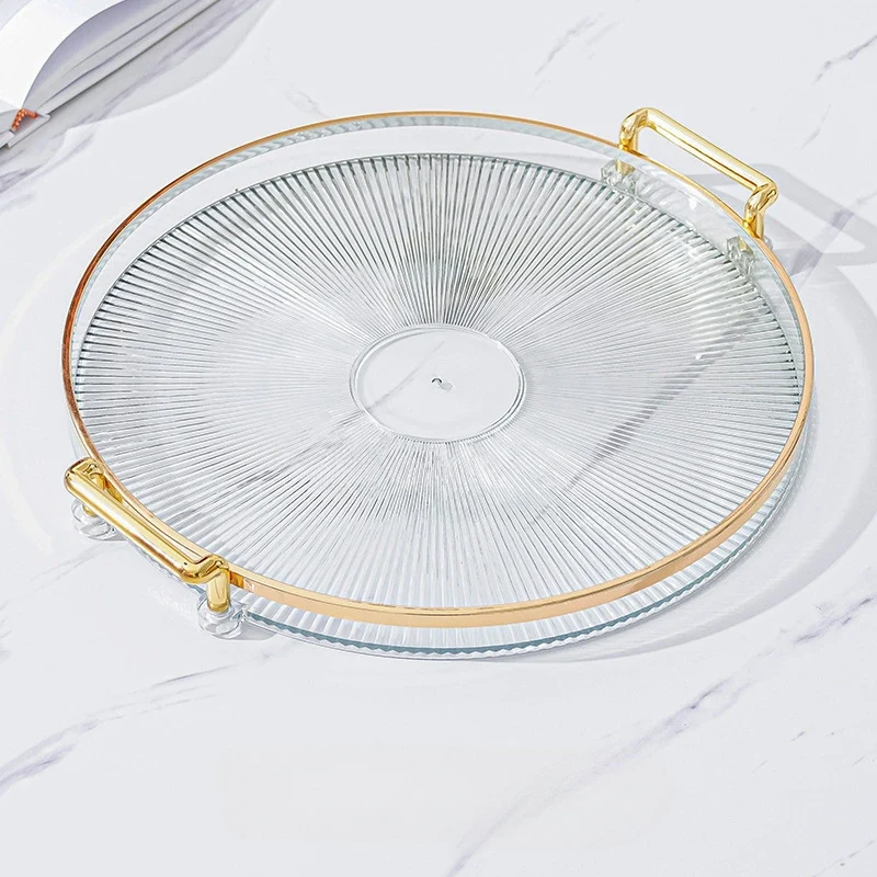 Plateau Rond Acrylique avec Poignées Dorées – Déco & Service