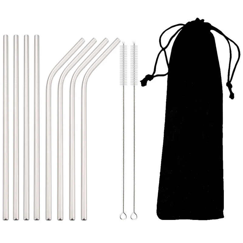 Paille inox réutilisable avec brosse – Kit 11 pièces