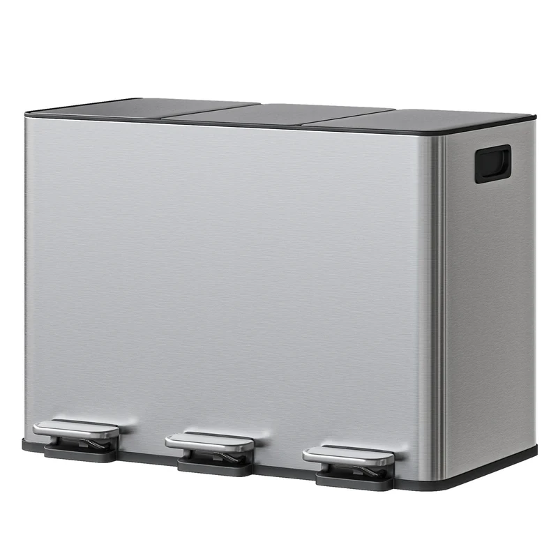 Poubelle de Cuisine 3 Compartiments 45 L en Inox