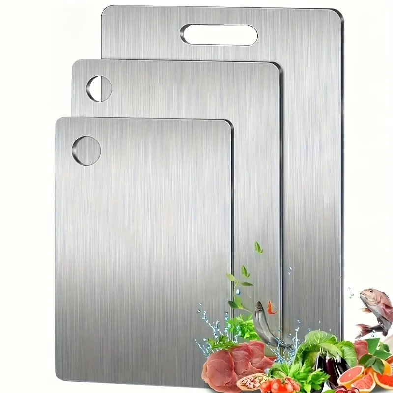 Lot de 3 planches à découper en acier inoxydable – Hygiéniques et facile à nettoyer