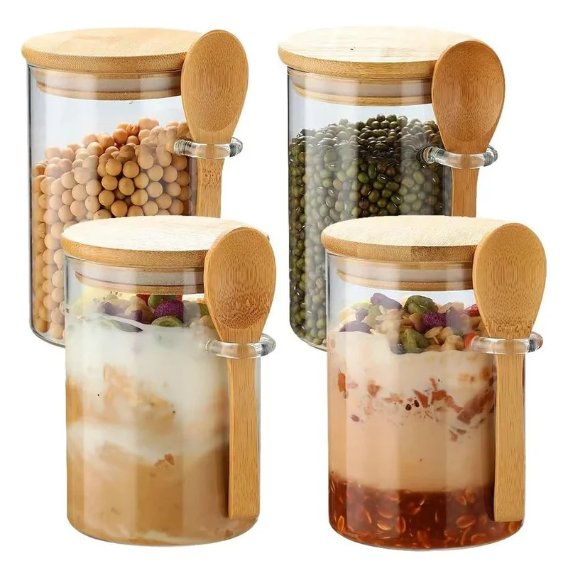 Bocaux en Verre Hermétiques 280 ml avec Cuillère – Lot de 4