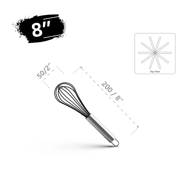 Fouet Ballon Inox 304 Noir – 8, 10 ou 12 pouces