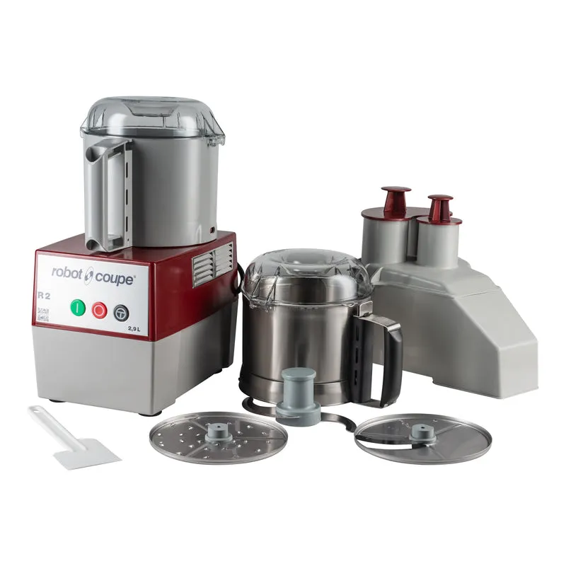 Robot Coupe R2N Combination Food Processor, Grey Plastic 3 qt Bowl, 1 HP, 120V + Stainless Steel 3 qt Bowl