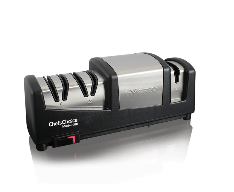 Chef'sChoice Model 290 Hybrid AngleSelect Electric/Manual Knife Sharpener, 3 Stages, 15 & 20 Degree Edges, Stainless Steel/Black, 120V