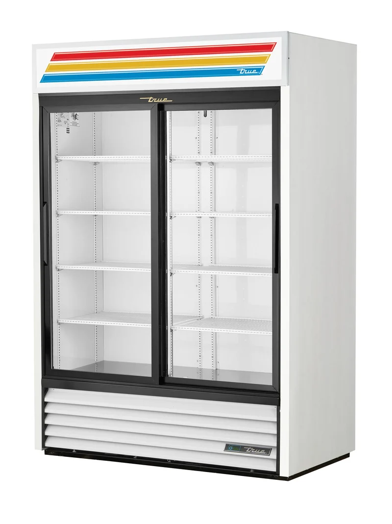 True® GDM-47-HC-LD Glass Double Sliding Door Merchandiser Refrigerator, 47 CuFt, White