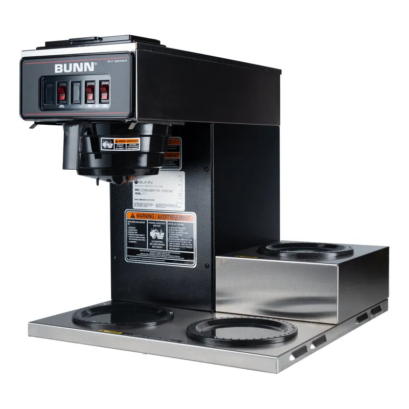 BUNN 13300.6004 VP17-3 Low Profile Coffee Brewer w 3 Lower Warmers, 12 Cup, Black