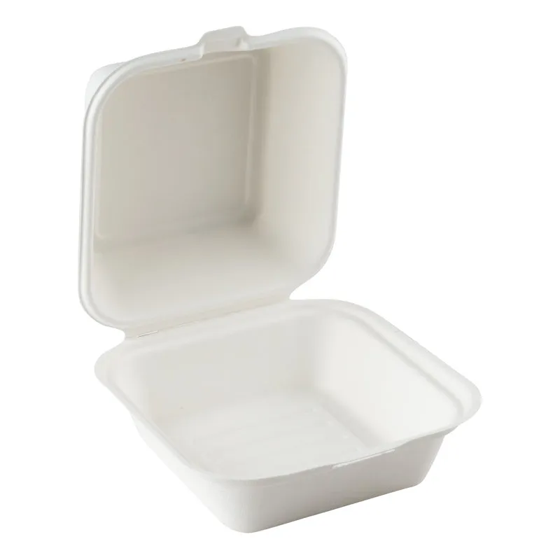 Eco-Packaging Compostable Sugarcane Clamshell Container, Small Square, White (500-pack)