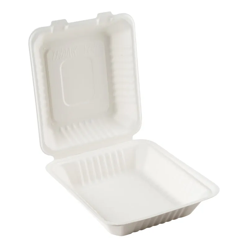 Eco-Packaging Compostable Sugarcane Clamshell Container, Large Square, White (200-pack)